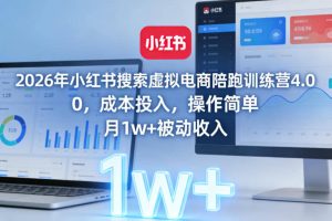 2026年小红书搜索虚拟电商陪跑训练营4.0，0成本投入，操作简单，月1w+被动收入（更新）