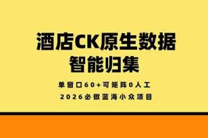 （18154期）2026必做蓝海小众项目，酒店CK原生数据智能归集，单窗口60+可矩阵0人工