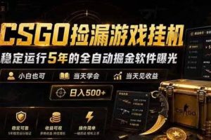 CSGO捡漏游戏挂G，稳定运行5年的全自动掘金软件曝光，小白也可当天学会，当天见收益，日入500+【揭秘】
