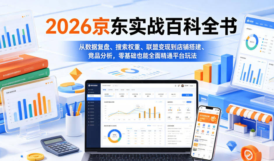 2026京东实战百科全书，从数据复盘、搜索权重、联盟变现到店铺搭建、竞品分析，零基础也能全面精通平台玩法