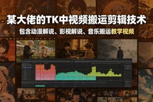 某大佬的TK中视频搬运剪辑技术，包含动漫解说、影视解说、音乐搬运教学视频