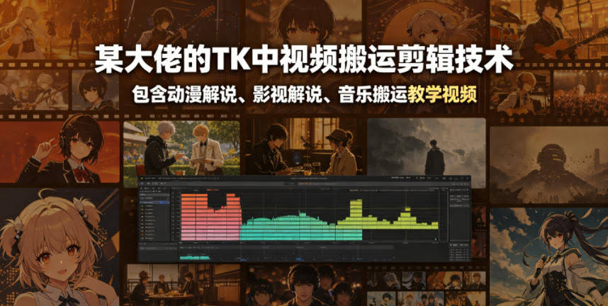 某大佬的TK中视频搬运剪辑技术，包含动漫解说、影视解说、音乐搬运教学视频