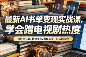 最新AI书单变现实战课，学会蹭电视剧热度，追热点书籍，快速变现，出单100+，日入四位数