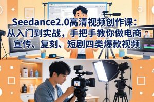 （18019期）Seedance2.0高清视频创作课：从入门到实战，手把手教你做电商、宣传、复刻、短剧四类爆款视频
