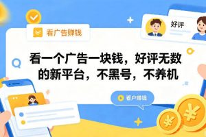 看一个广告一块钱，好评无数的新平台，不黑号，不养机，一撸几十块钱还是不错的【揭秘】