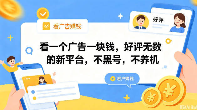 看一个广告一块钱，好评无数的新平台，不黑号，不养机，一撸几十块钱还是不错的【揭秘】