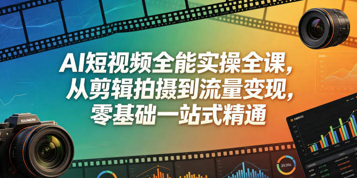 AI短视频全能实操全课,从剪辑拍摄到流量变现,零基础一站式精通