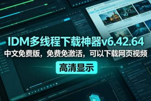 IDM多线程下载神器v6.42.64中文免费版，免费免激活，可以下载网页视频（例如飞书文档内的视频）