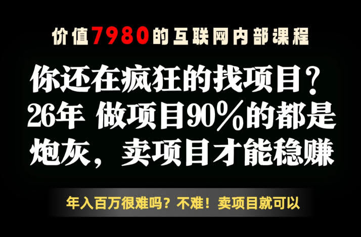 26年请不要疯狂的找项目了，卖项目远比你想象的暴利，你也可以月入10W+【揭秘】