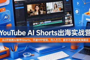 YouTube AI Shorts出海实战营，从0开始教AI制作Shorts，开通YPP变现，月入万刀，新手可复制的实操路径