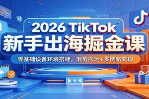 2026 TikTok新手出海掘金课：零基础设备环境搭建，混剪搬运+多链路变现