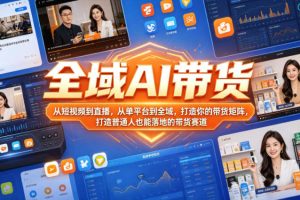 全域AI带货，从短视频到直播，从单平台到全域，打造你的带货矩阵，打造普通人也能落地的带货赛道