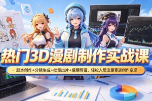 热门3D漫剧制作实战课，剧本创作+分镜生成+批量出片+后期剪辑，轻松入局流量赛道创作变现