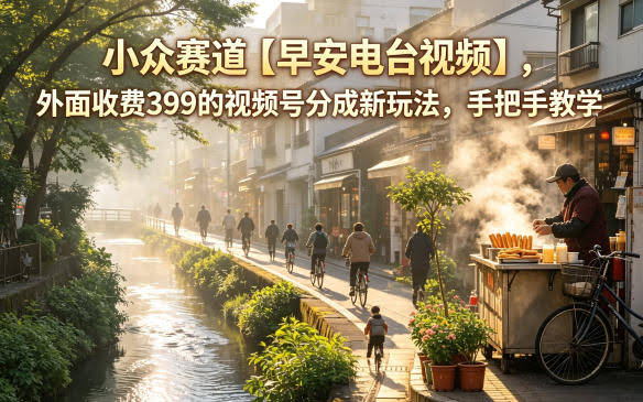 小众赛道【早安电台视频】，外面收费399的视频号分成新玩法，手把手教学