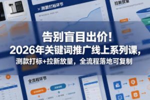 告别盲目出价！2026年关键词推广线上系列课，测款打标+拉新放量，全流程落地可复制（更新0516）
