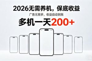 2026最新平台，无需养机，保底收益，无限广告，多机批量操作，一天轻松200+【揭秘】
