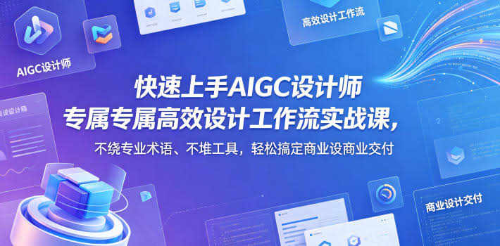 快速上手AIGC设计师专属高效设计工作流实战课，不绕专业术语、不堆工具，轻松搞定商业设计交付