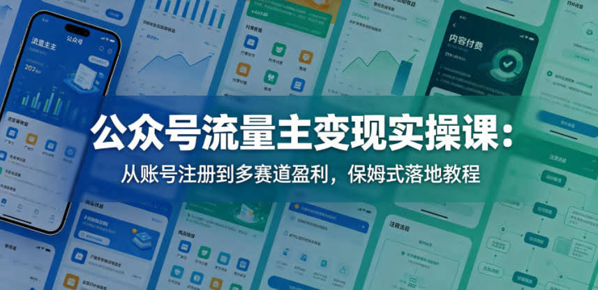公众号流量主变现实操课：从账号注册到多赛道盈利，保姆式落地教程