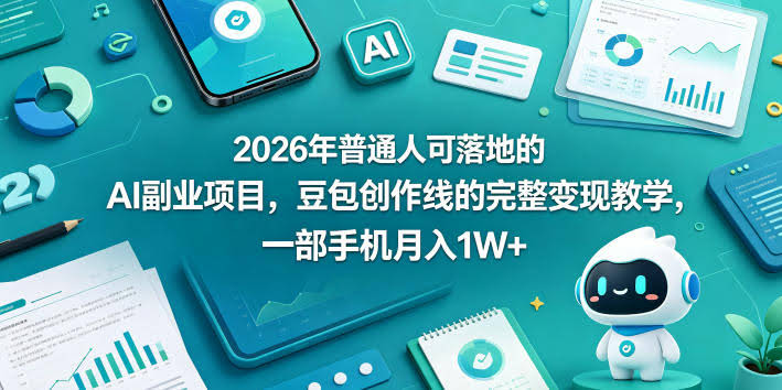2026年普通人可落地的AI副业项目,豆包创作线的完整变现教学,一部手机月入1W+