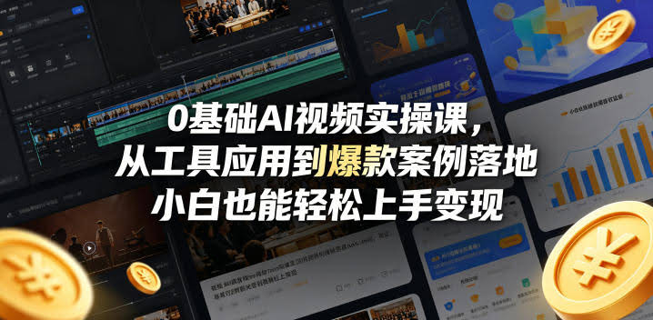 0基础AI视频实操课，从工具应用到爆款案例落地，小白也能轻松上手变现