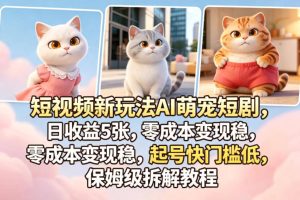 短视频新玩法AI萌宠短剧，日收益5张，零成本变现稳，起号快门槛低，保姆级拆解教程