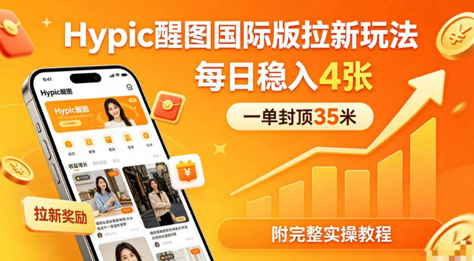 一单封顶35米，实测Hypic醒图国际版拉新玩法，每日稳入4张（附完整实操教程）