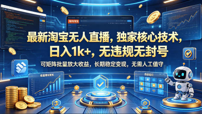 最新淘宝无人直播,独家核心技术,日入1k+,无违规无封号,可矩阵批量放大,长期稳定,无需人工值守【揭秘】