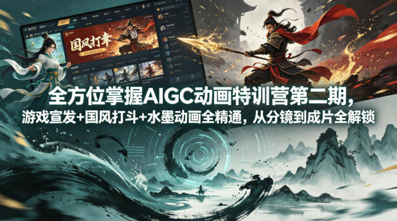 全方位掌握AIGC动画特训营第二期,游戏宣发+国风打斗+水墨动画全精通,从分镜到成片全解锁