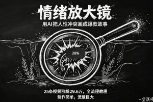 AI制作“情绪放大镜“视频，25条视频涨粉29.6W粉，流量巨大，制作简单，全流程教程