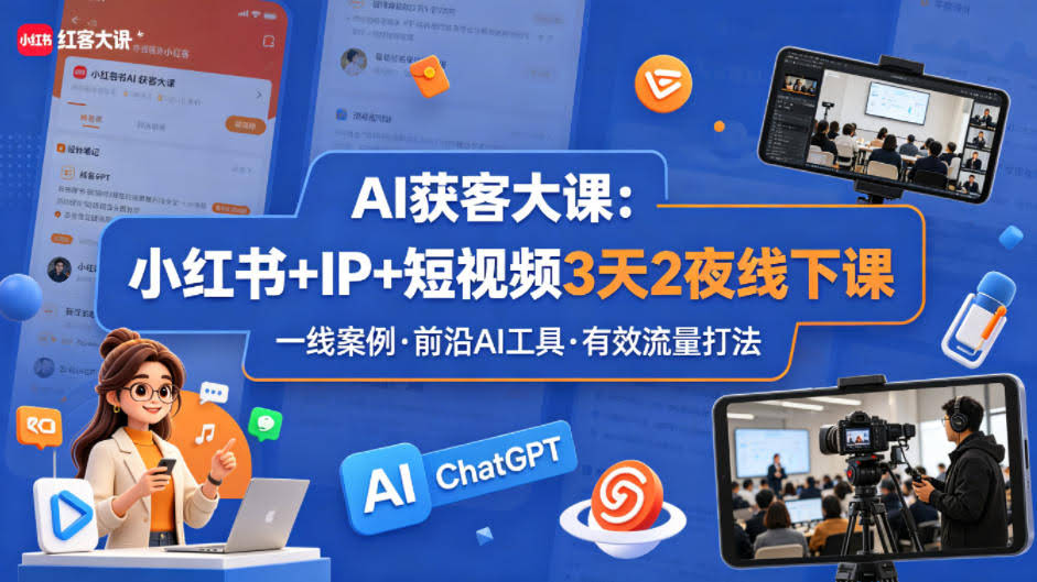 AI获客大课小红书+IP+短视频3天2夜线下课,用最真实的一线案例,最前沿的AI工具,最有效的流量打法