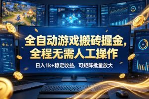 全自动游戏搬砖掘金，全程无需人工操作，日入1k+稳定收益，可矩阵批量放大【揭秘】