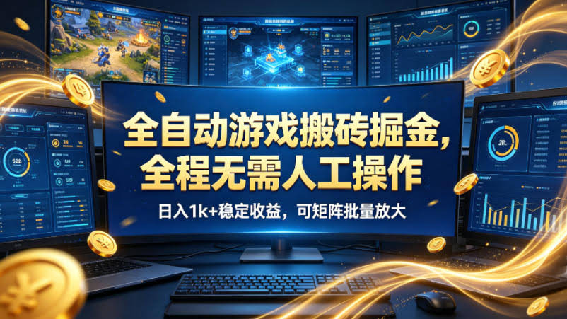 全自动游戏搬砖掘金,全程无需人工操作,日入1k+稳定收益,可矩阵批量放大【揭秘】