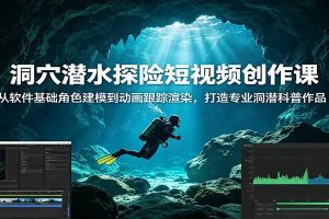 洞穴潜水探险短视频创作课：从软件基础角色建模到动画跟踪渲染，打造专业洞潜科普作品