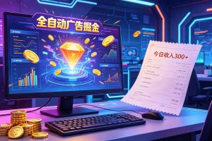 全自动广告掘金，日入300+。全程Ai自动化运行，解放双手，时间自由。收益稳定