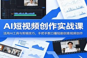AI短视频创作实战课：活用AI工具与剪辑技巧，手把手教口播短剧创意视频创作