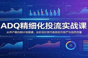 ADQ精细化投流实战课：从开户报白到计划搭建，出价压价技巧高效拉升投产与自然流量