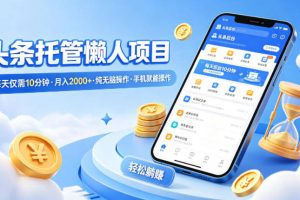 头条托管懒人项目，每天仅需10分钟，月入2000+，纯无脑操作，手机就能操作【揭秘】