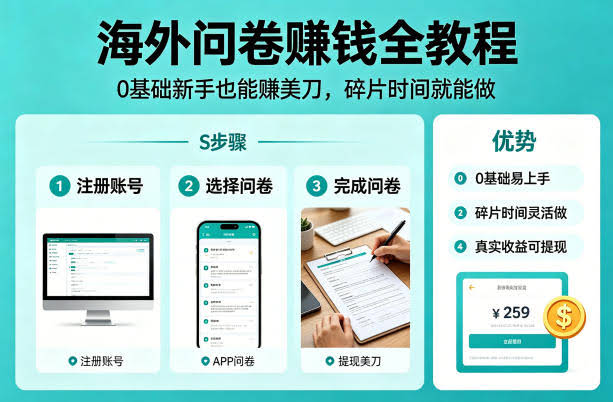 海外问卷賺钱全教程,0基础新手也能賺美刀,碎片时间就能做