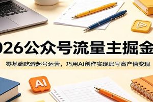 2026公众号流量主掘金课：零基础吃透起号运营，巧用AI创作实现账号高产值变现