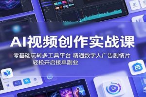AI视频创作实战课：零基础玩转多工具平台，精通数字人广告、剧情片，轻松开启接单副业